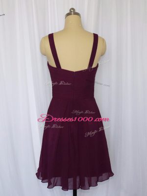 Mini Length Dark Purple Homecoming Dress V-neck Sleeveless Zipper