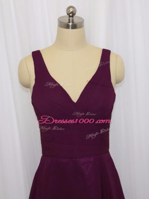 Mini Length Dark Purple Homecoming Dress V-neck Sleeveless Zipper