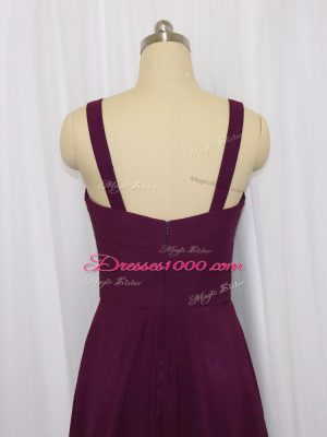 Mini Length Dark Purple Homecoming Dress V-neck Sleeveless Zipper