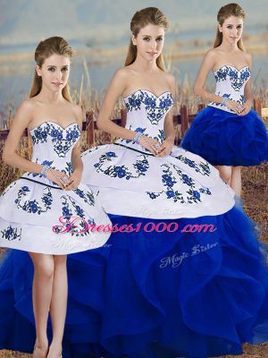 Ball Gowns Sweet 16 Dress Royal Blue Sweetheart Tulle Sleeveless Floor Length Lace Up