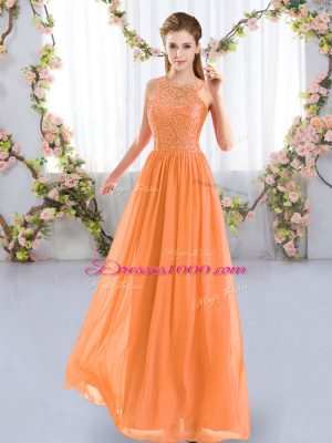 Hot Selling Orange Sleeveless Floor Length Lace Zipper Court Dresses for Sweet 16