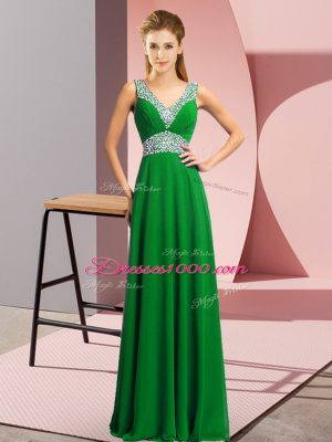 Fitting Floor Length Lace Up Dress for Prom Green for Prom and Party with Beading