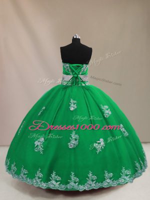 Sleeveless Floor Length Appliques Lace Up Ball Gown Prom Dress with Green