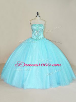 Aqua Blue Sleeveless Tulle Lace Up Sweet 16 Quinceanera Dress for Sweet 16 and Quinceanera