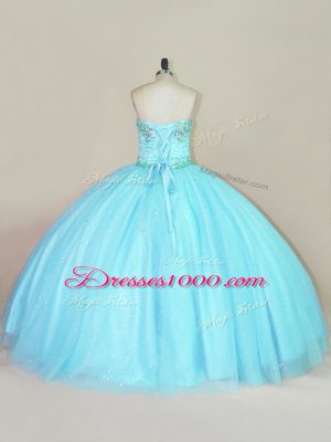 Aqua Blue Sleeveless Tulle Lace Up Sweet 16 Quinceanera Dress for Sweet 16 and Quinceanera