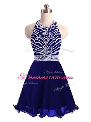 Glamorous Mini Length Lace Up Cocktail Dresses Blue for Prom and Party with Beading