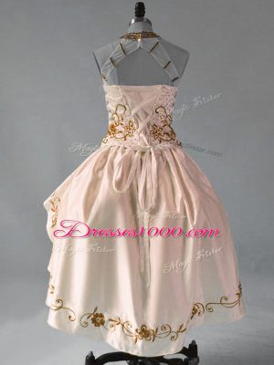 Elegant Sleeveless Lace Up High Low Embroidery and Ruffles Hoco Dress