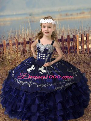 Embroidery and Ruffled Layers Little Girls Pageant Dress Purple Lace Up Sleeveless Floor Length