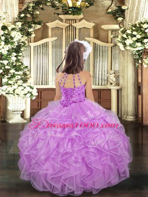 Sleeveless Lace Up Floor Length Beading and Ruffles Child Pageant Dress