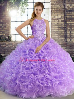 Custom Designed Lavender Sleeveless Floor Length Beading Lace Up Sweet 16 Quinceanera Dress