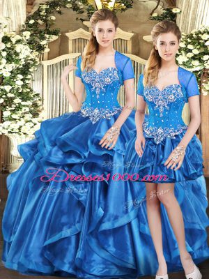 Sleeveless Beading and Ruffles Lace Up Sweet 16 Dress