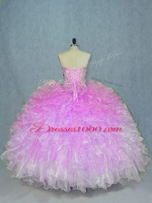 Multi-color Ball Gowns Organza Sweetheart Sleeveless Beading and Ruffles Floor Length Lace Up Ball Gown Prom Dress