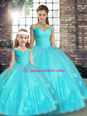 Sleeveless Lace Up Floor Length Beading and Appliques Quinceanera Dress