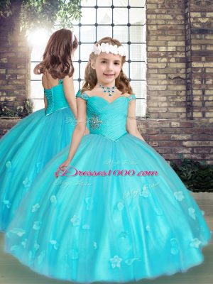 Sleeveless Lace Up Floor Length Beading and Appliques Quinceanera Dress