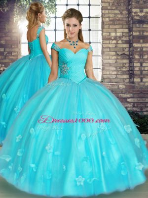 Sleeveless Lace Up Floor Length Beading and Appliques Quinceanera Dress