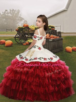 Fashion Organza Sleeveless Floor Length Little Girl Pageant Gowns and Embroidery and Ruffled Layers