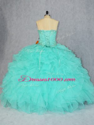 Aqua Blue Sleeveless Organza Lace Up Quinceanera Gowns for Sweet 16 and Quinceanera