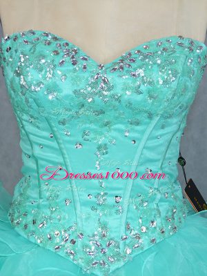 Aqua Blue Sleeveless Organza Lace Up Quinceanera Gowns for Sweet 16 and Quinceanera