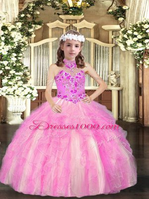 Graceful Sleeveless Lace Up Floor Length Appliques Little Girls Pageant Dress Wholesale