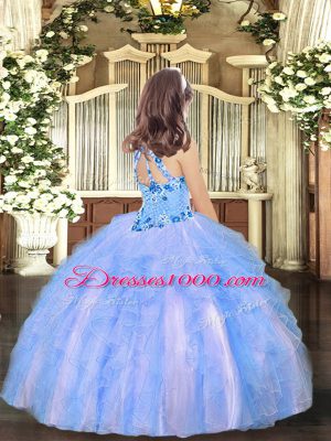 Graceful Sleeveless Lace Up Floor Length Appliques Little Girls Pageant Dress Wholesale