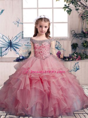 Pink Party Dress Wholesale Party and Wedding Party with Beading and Ruffles Off The Shoulder Sleeveless Lace Up