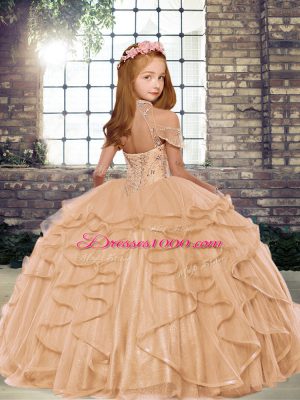 Sleeveless Beading and Ruffles Lace Up Kids Pageant Dress