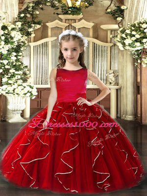 Best Scoop Sleeveless Lace Up Pageant Dress for Teens Red Tulle