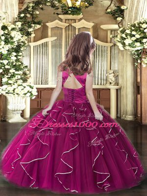 Best Scoop Sleeveless Lace Up Pageant Dress for Teens Red Tulle