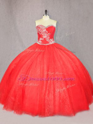 Red Sleeveless Beading Floor Length Quinceanera Dress