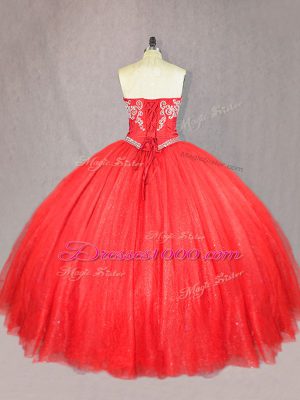 Red Sleeveless Beading Floor Length Quinceanera Dress