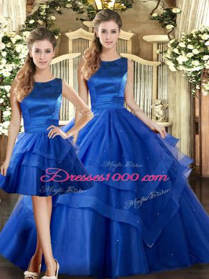 Fashionable Royal Blue Lace Up Vestidos de Quinceanera Ruffled Layers Sleeveless Floor Length