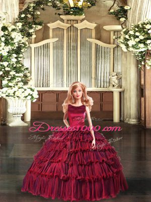 Wine Red Ball Gowns Ruffled Layers Sweet 16 Quinceanera Dress Lace Up Organza Sleeveless Floor Length