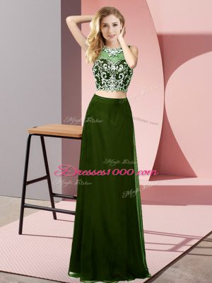 Admirable Beading Prom Party Dress Olive Green Backless Sleeveless Floor Length