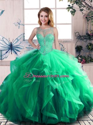 Flirting Floor Length Ball Gowns Sleeveless Green 15 Quinceanera Dress Lace Up