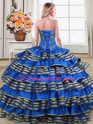 Free and Easy Fuchsia Ball Gowns Embroidery and Ruffled Layers Quinceanera Dress Lace Up Satin and Organza Sleeveless Floor Length