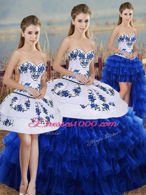 Royal Blue Sleeveless Organza Lace Up Quince Ball Gowns for Military Ball and Sweet 16 and Quinceanera