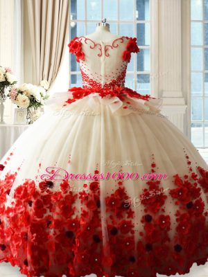 Sleeveless Brush Train Zipper Hand Made Flower Sweet 16 Dresses