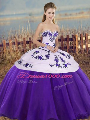 Smart White And Purple Sleeveless Tulle Lace Up Quinceanera Gown for Military Ball and Sweet 16 and Quinceanera