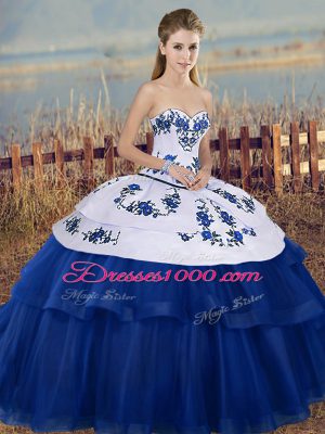 Royal Blue Tulle Lace Up Sweet 16 Dresses Sleeveless Floor Length Embroidery and Bowknot