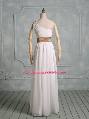 Pretty Chiffon Halter Top Sleeveless Side Zipper Beading and Ruching Prom Dress in White