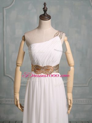 Pretty Chiffon Halter Top Sleeveless Side Zipper Beading and Ruching Prom Dress in White