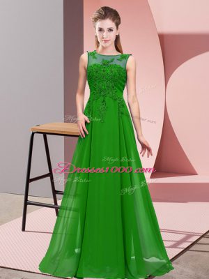 Floor Length Green Dama Dress for Quinceanera Scoop Sleeveless Zipper