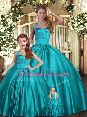 Floor Length Ball Gowns Sleeveless Teal Quinceanera Dress Lace Up