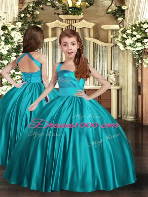 Floor Length Ball Gowns Sleeveless Teal Quinceanera Dress Lace Up