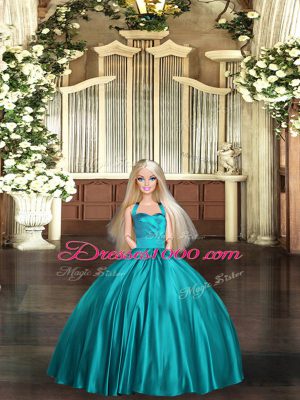 Floor Length Ball Gowns Sleeveless Teal Quinceanera Dress Lace Up