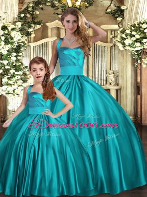 Floor Length Ball Gowns Sleeveless Teal Quinceanera Dress Lace Up