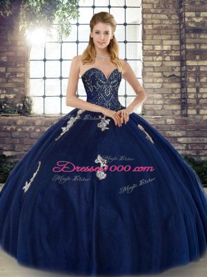 Glorious Sweetheart Sleeveless Lace Up Sweet 16 Dress Navy Blue Tulle