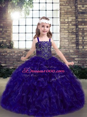 Custom Designed Sleeveless Beading and Ruffles Lace Up Girls Pageant Dresses