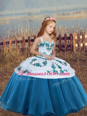Custom Designed Sleeveless Embroidery Lace Up Winning Pageant Gowns