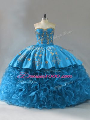 Sleeveless Brush Train Lace Up Embroidery and Ruffles Quinceanera Gowns